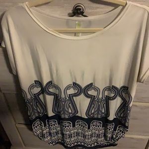 Navy blues and cream blouse